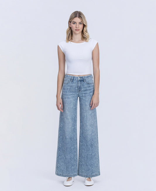 Front product images of Floral - High Rise Floral Print Wide Leg Jeans