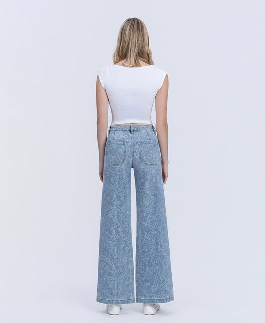 Back product images of Floral - High Rise Floral Print Wide Leg Jeans