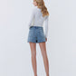 Back product images of Daisy - Super High Rise Daisy Embroidered Denim Shorts