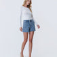 Right 45 degrees product image of Daisy - Super High Rise Daisy Embroidered Denim Shorts