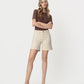 Front product images of Ecru - High Rise Midi Denim Shorts