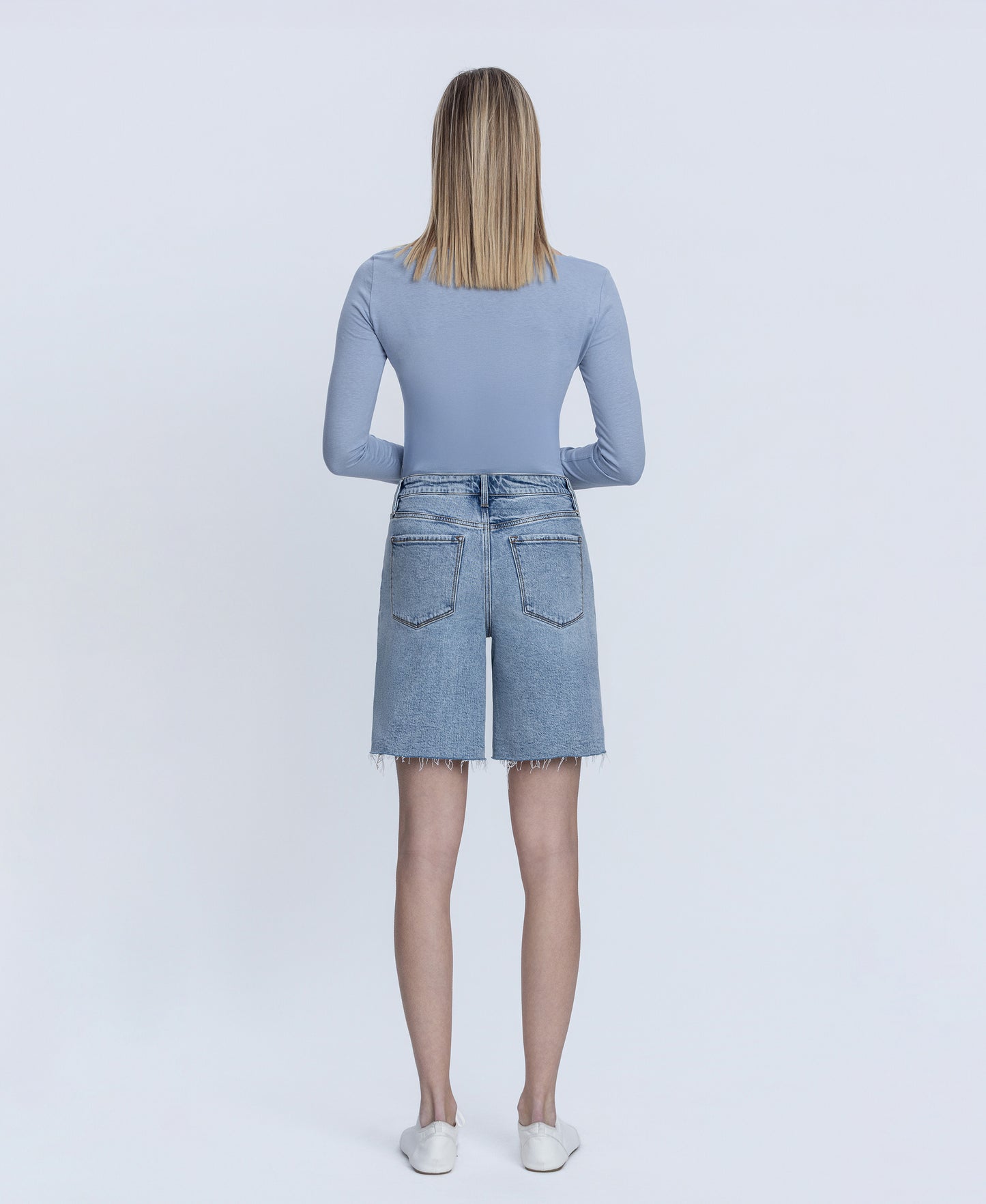 Back product images of Everlasting - High Rise Raw Hem Denim Jorts
