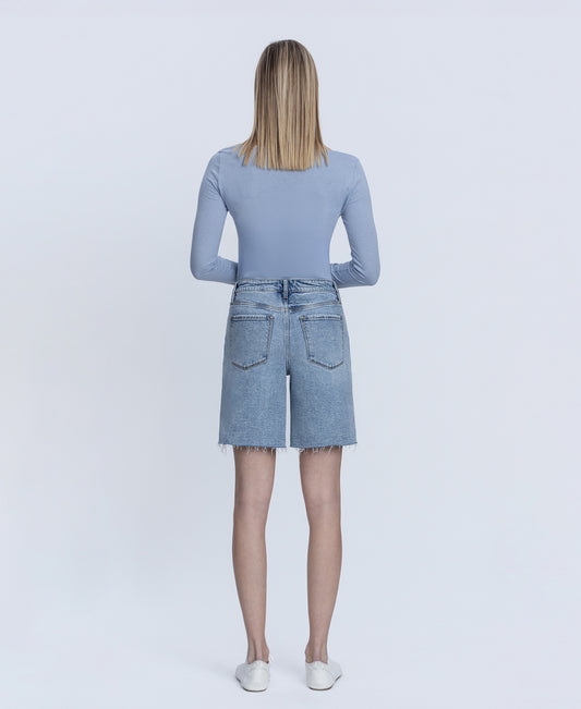 Back product images of Everlasting - High Rise Raw Hem Denim Jorts