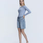 Left 45 degrees product image of Everlasting - High Rise Raw Hem Denim Jorts