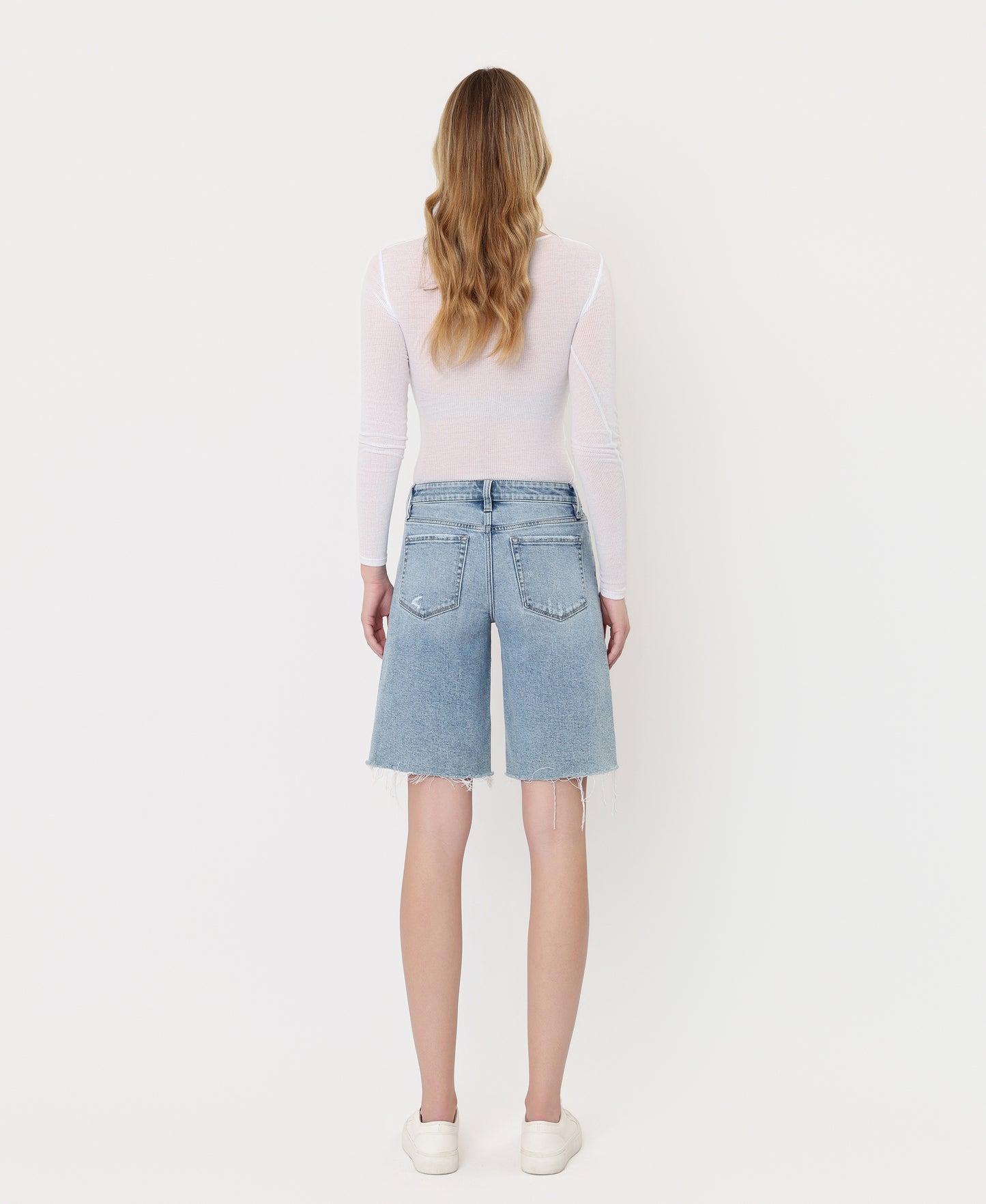 Back product images of Outperform - Mid Rise Raw Hem Denim Jorts