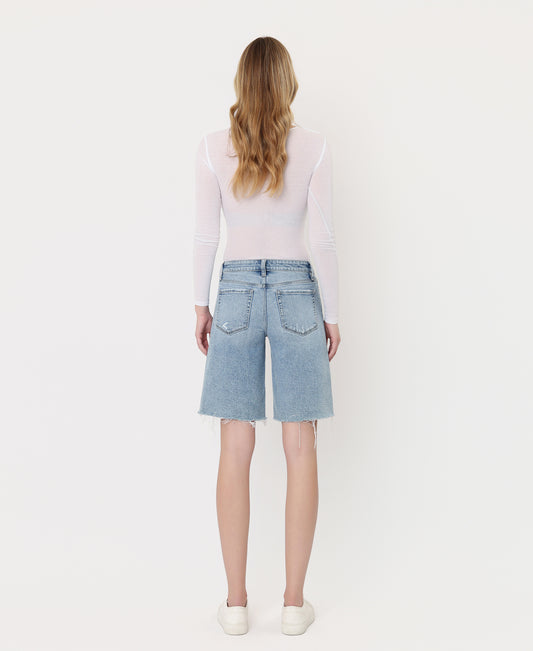 Back product images of Outperform - Mid Rise Raw Hem Denim Jorts