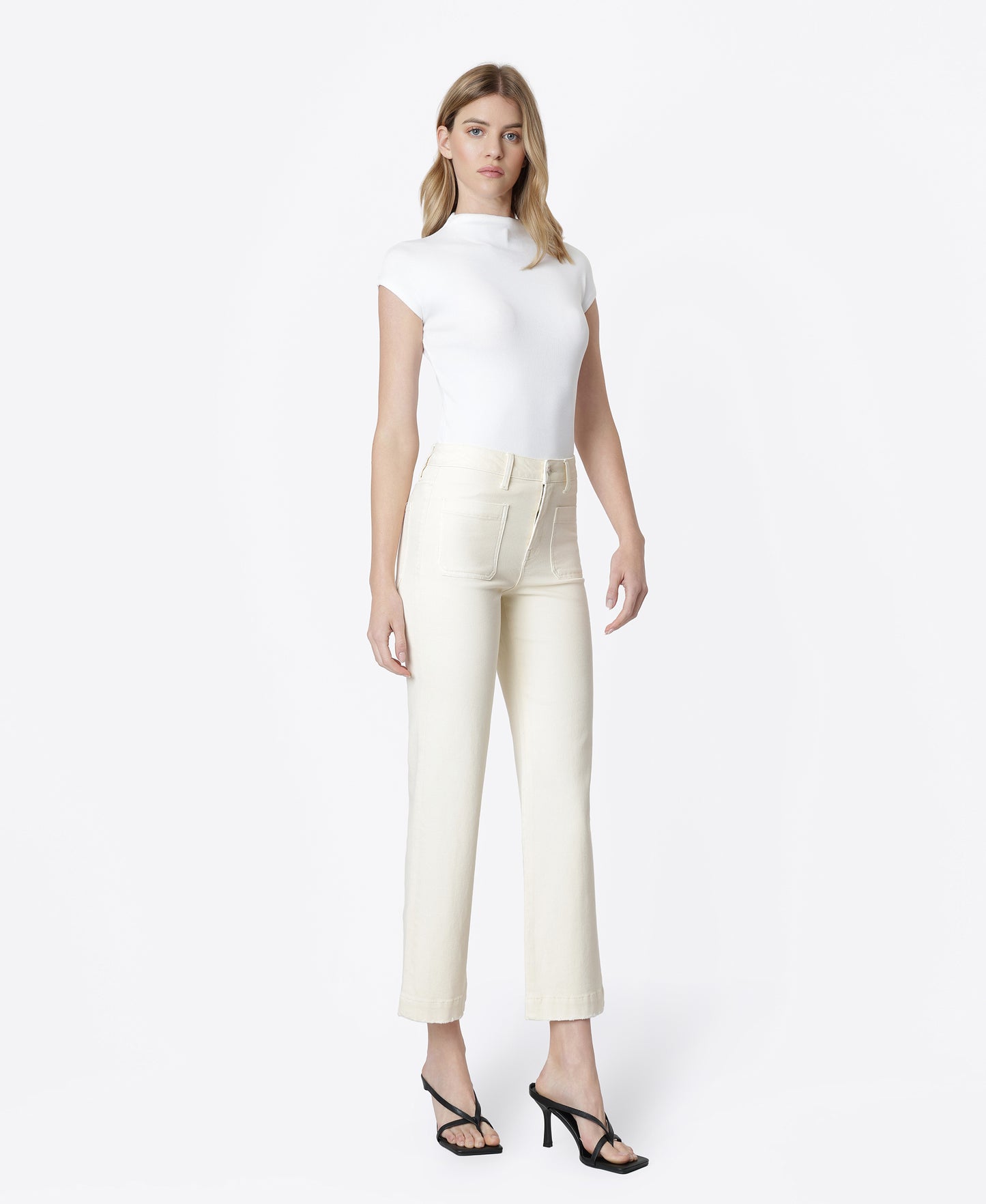 Right 45 degrees product image of Natural - High Rise Patch Pocket Slim Wide Leg Jeans
