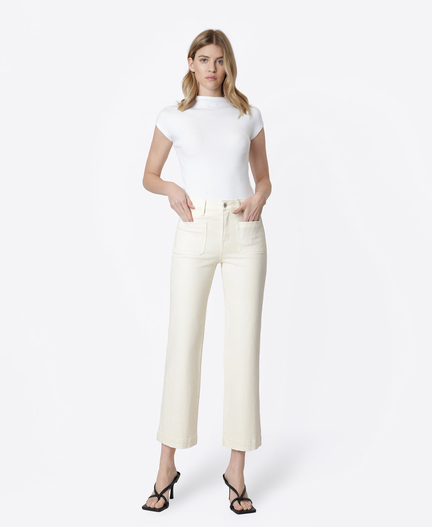 Front product images of Natural - High Rise Patch Pocket Slim Wide Leg Jeans