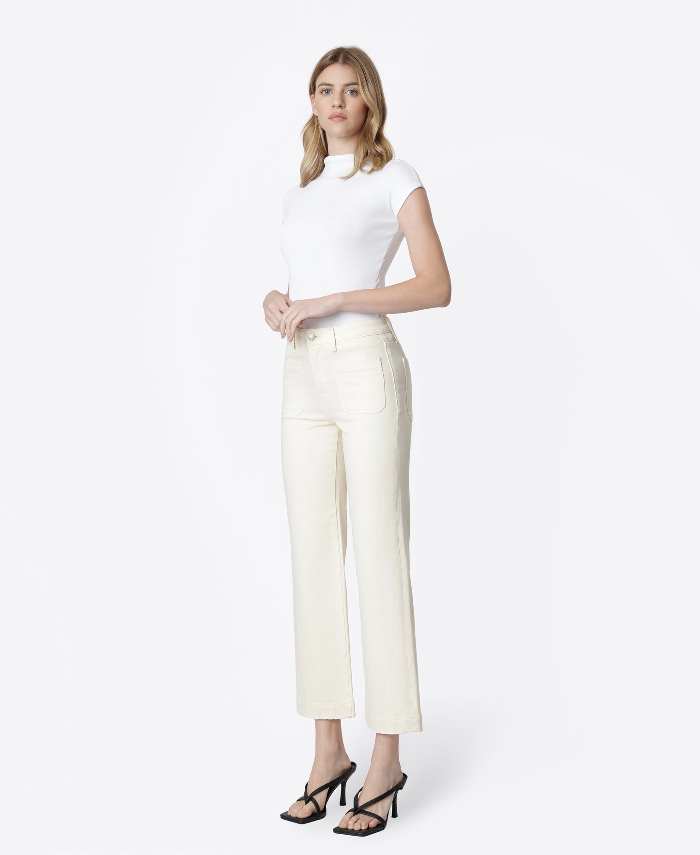 Left 45 degrees product image of Natural - High Rise Patch Pocket Slim Wide Leg Jeans