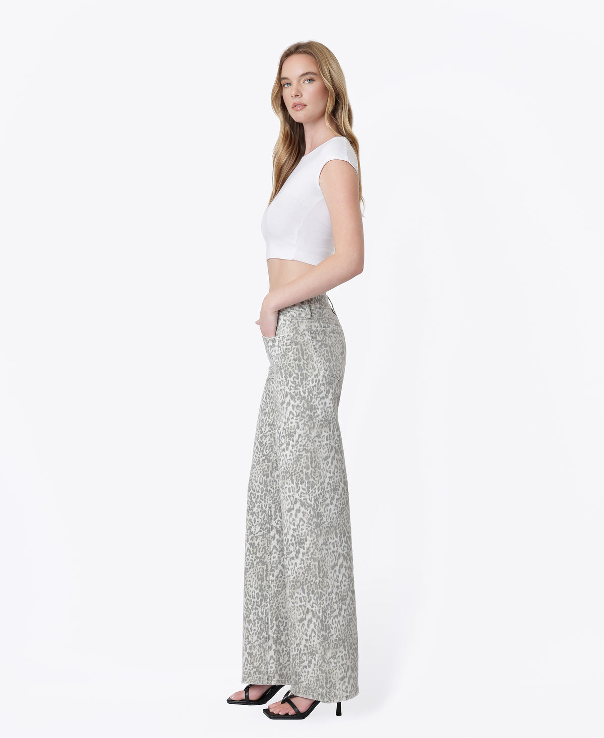 Left side product images of Leopard - Low Rise Full Length Wide Leg Jeans