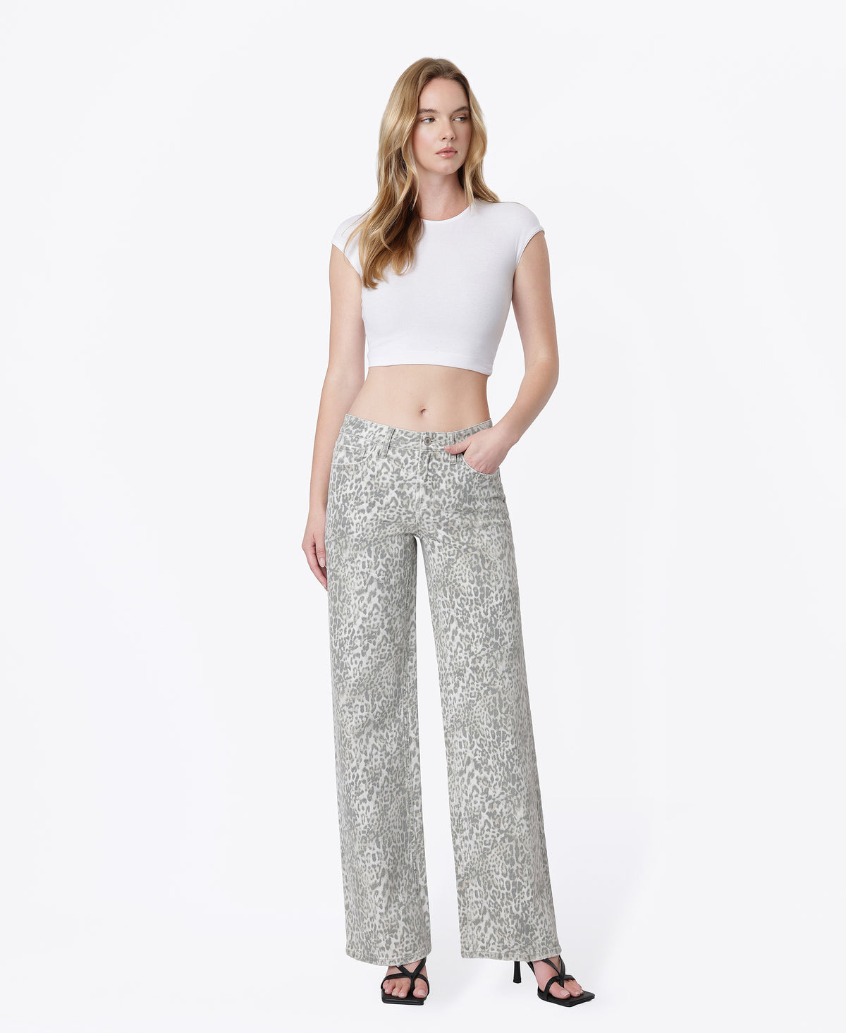 Front product images of Leopard - Low Rise Full Length Wide Leg Jeans