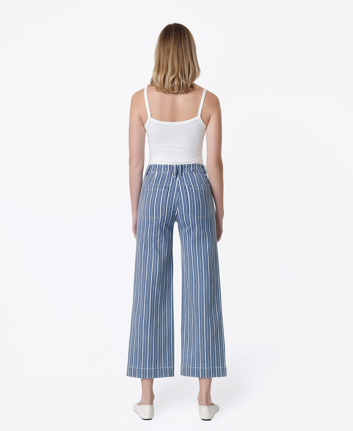 Back product images of Stripe - High Rise Patch Pocket Striped Crop Wide Leg Jeans