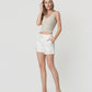 Left 45 degrees product image of Optic White - High Rise Utility Pocket Waist Tie Midi Shorts