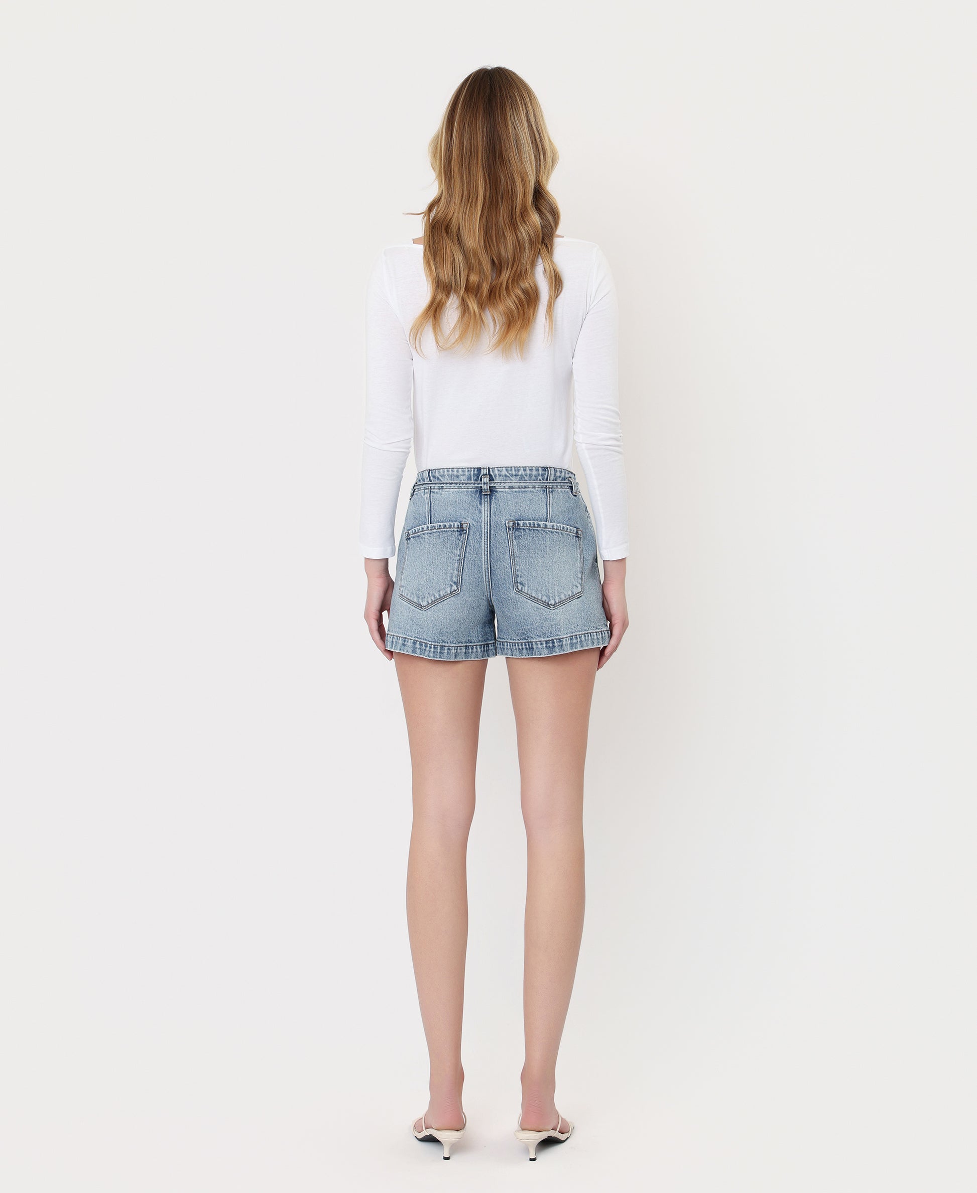 Back product images of Satiate - High Rise Waist Tie Denim Shorts