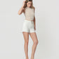 Right 45 degrees product image of Optic White - Super High Rise Raw Step Hem Drawstring Denim Mom Shorts