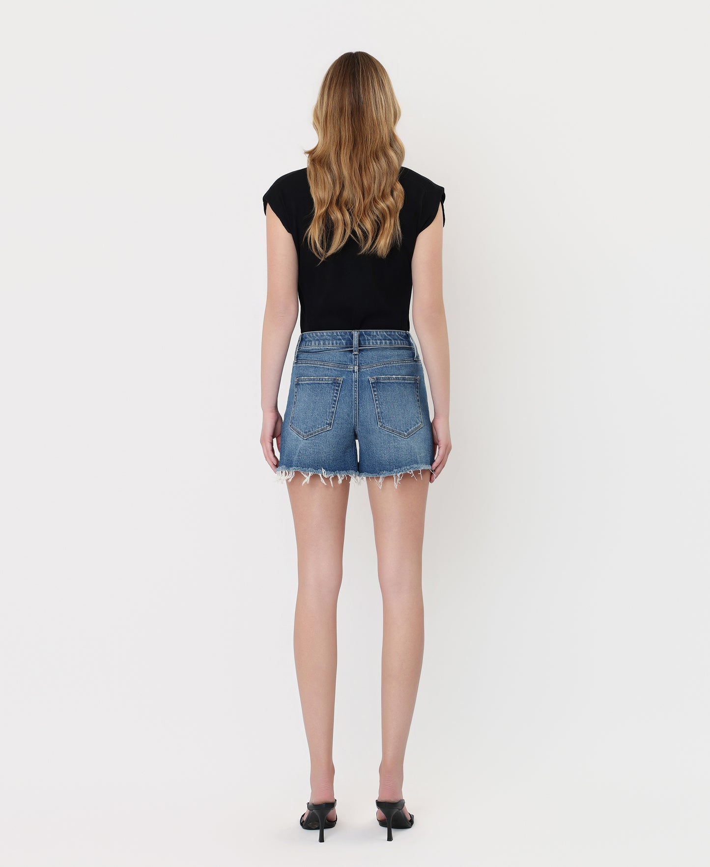 Back product images of Coolest - Super High Rise Drawstring Denim Mom Shorts