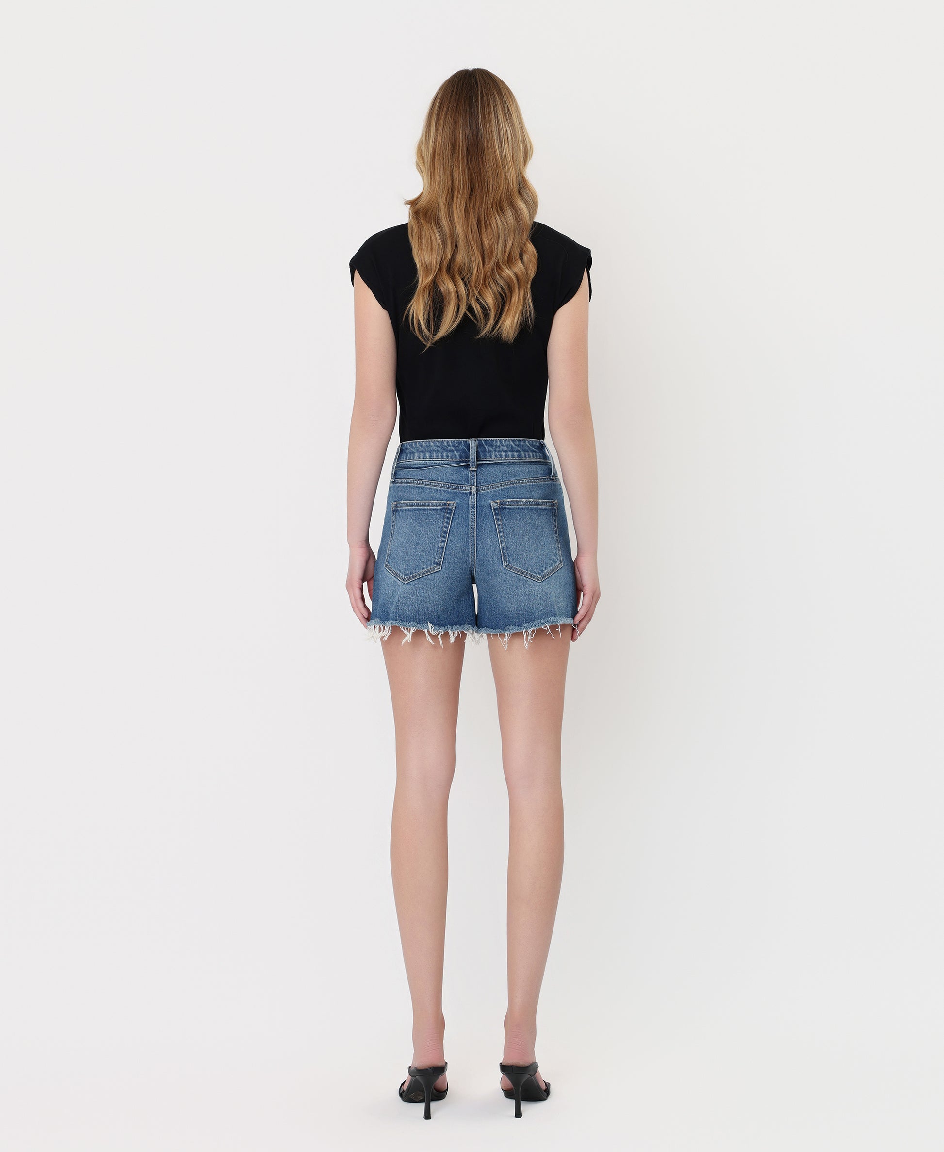 Back product images of Coolest - Super High Rise Drawstring Denim Mom Shorts