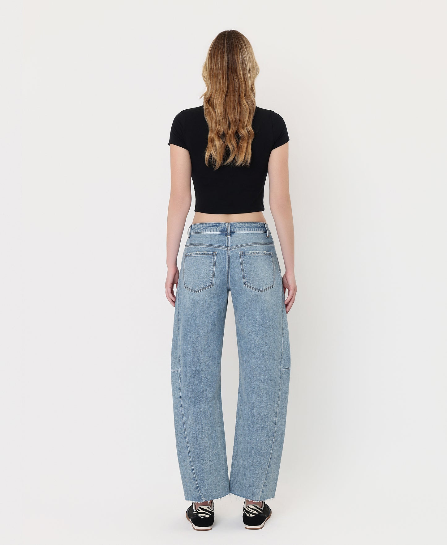 Back product images of Loftiness - High Rise Raw Hem Paneled Seams Barrel Jeans