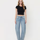 Front product images of Loftiness - High Rise Raw Hem Paneled Seams Barrel Jeans