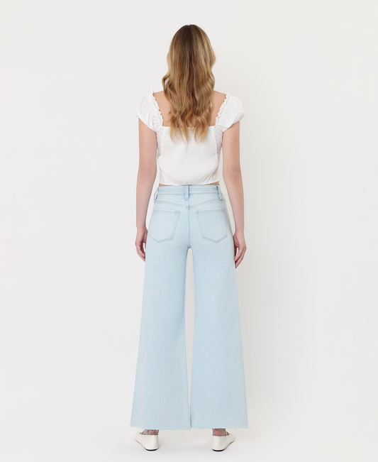 Back product images of Gainfully - High Rise Clean Cut Raw Hem Wide Flare Jeans