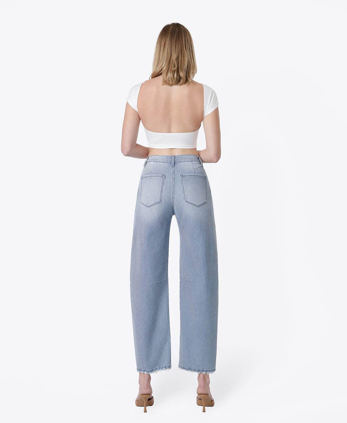 Back product images of Stripe - High Rise Button Up Fly Striped Barrel Jeans