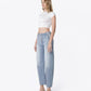 Left 45 degrees product image of Stripe - High Rise Button Up Fly Striped Barrel Jeans