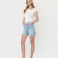Left 45 degrees product image of Morning Train - Super High Rise Drawstring Midi Denim Shorts