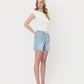 Right 45 degrees product image of Morning Train - Super High Rise Drawstring Midi Denim Shorts