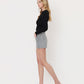 Left side product images of Leopard - High Rise Drawstring Waist Tie Raw Hem Denim Shorts