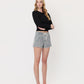 Right 45 degrees product image of Leopard - High Rise Drawstring Waist Tie Raw Hem Denim Shorts
