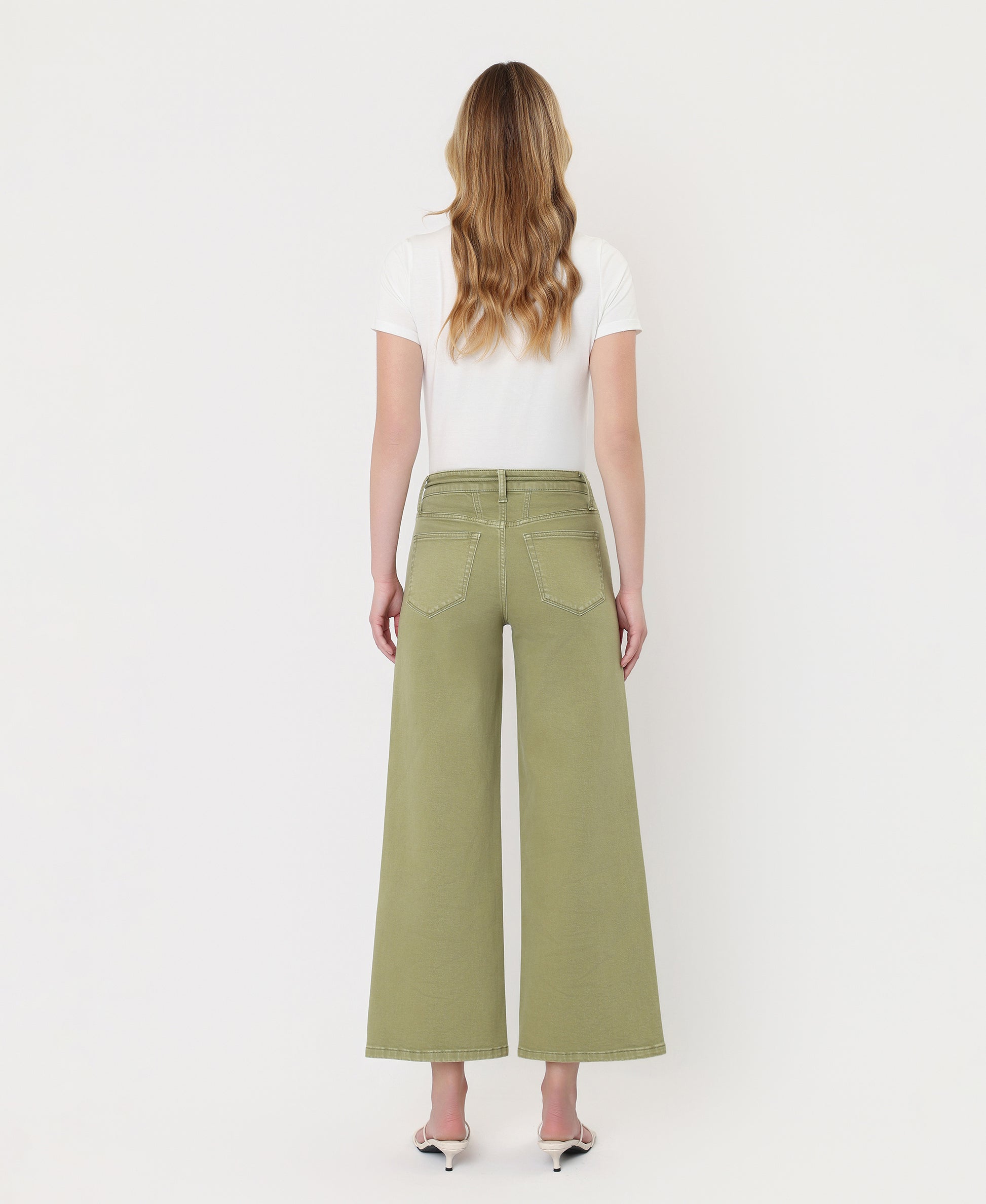 Back product images of Eucalyptus - High Rise Drawstring Crop Wide Leg Jeans