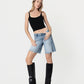 Left 45 degrees product image of Eminence - Mid Rise Distressed Raw Hem Denim Jorts
