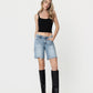 Front product images of Eminence - Mid Rise Distressed Raw Hem Denim Jorts