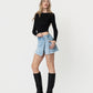 Left 45 degrees product image of Nourishing - High Rise Frayed Hem Waist Tie Wrap Denim Skorts