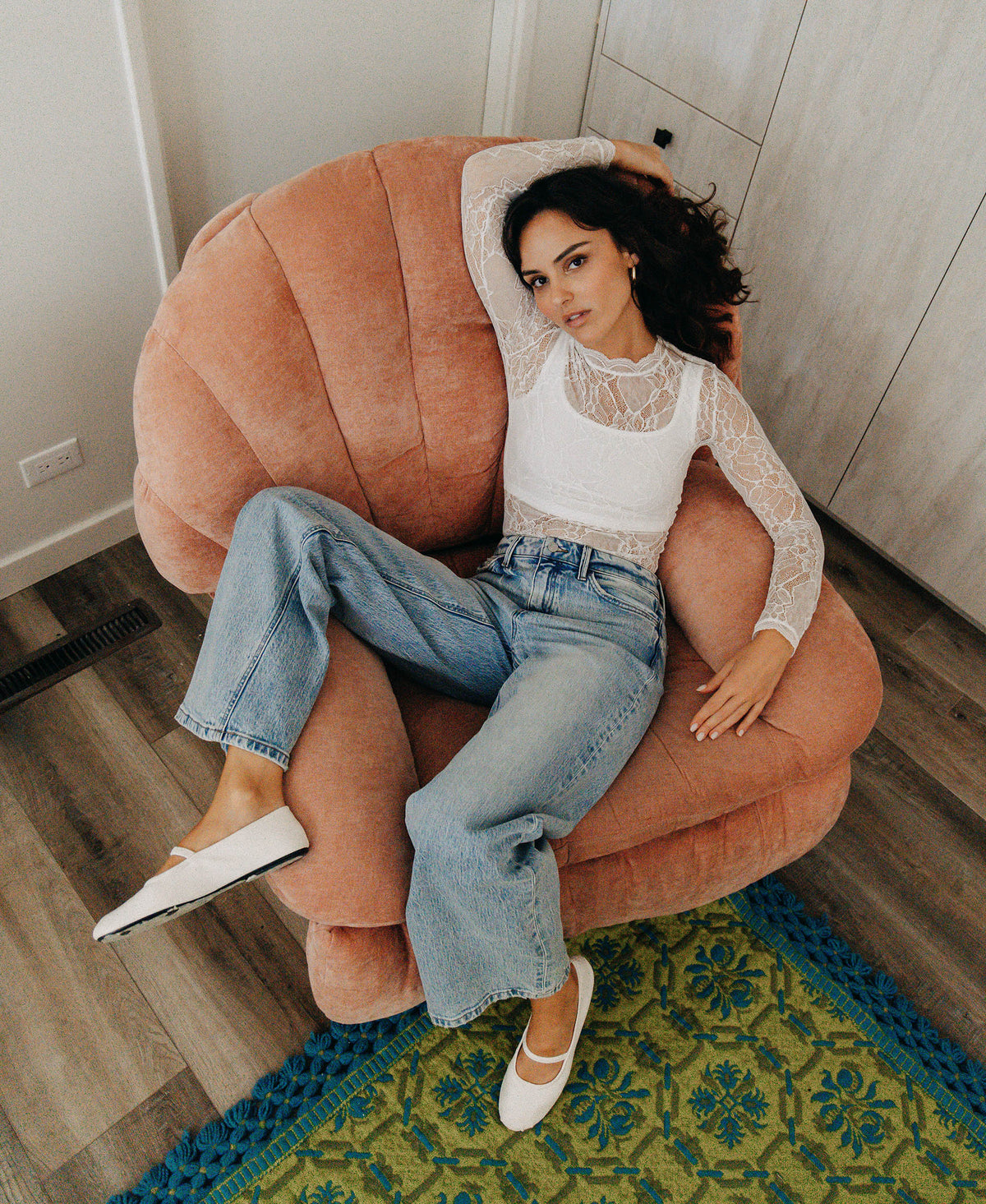 editorial image of Fun Day - High Rise Full Length Tinted Wide Leg Jeans