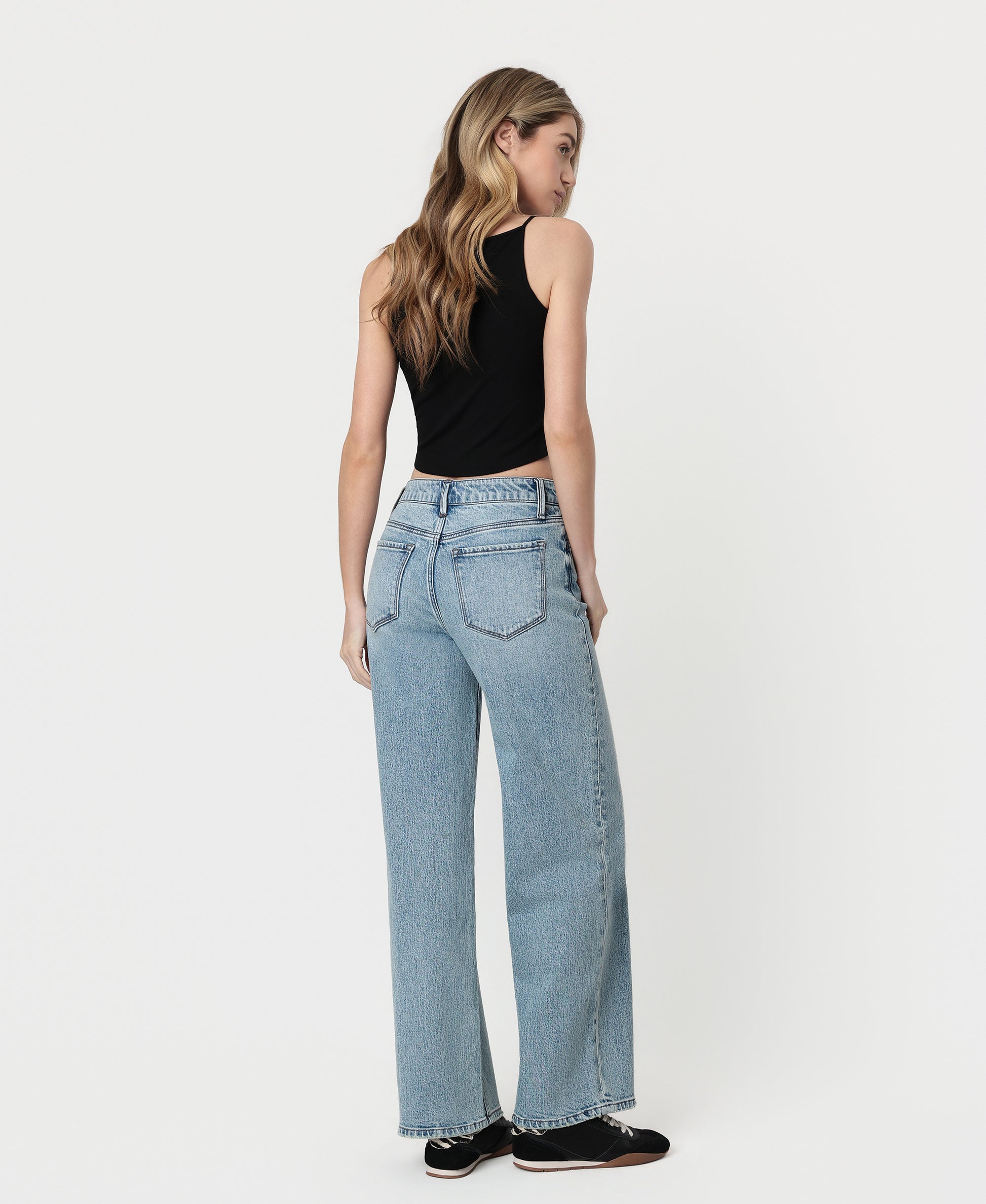 Back product images of Fun Day - High Rise Full Length Tinted Wide Leg Jeans