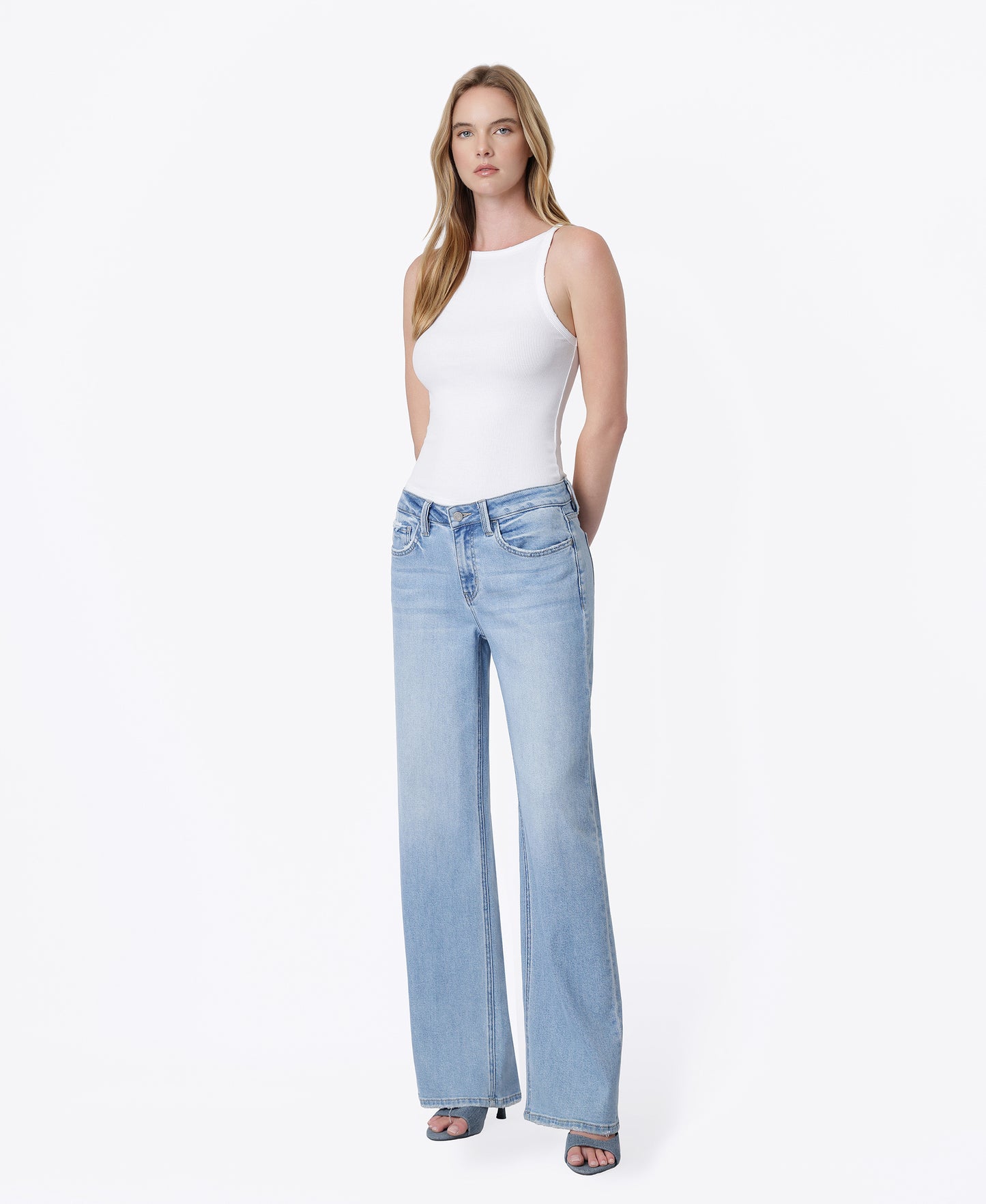 Left 45 degrees product image of Energetic - Mid Rise Full Length Wide Leg Jeans