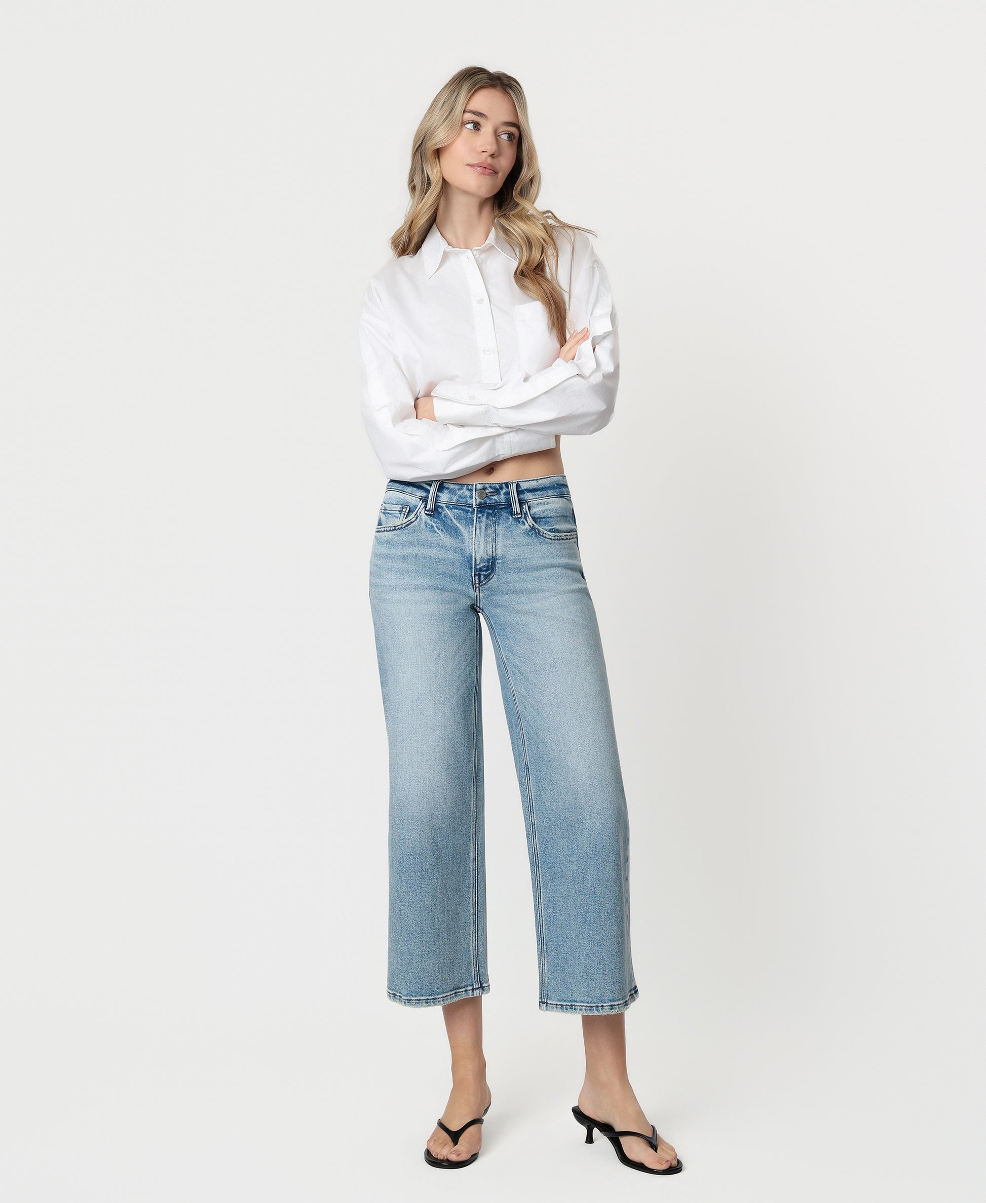 Front product images of Focused - Low Rise Tinted Crop Wide Leg Jeans
