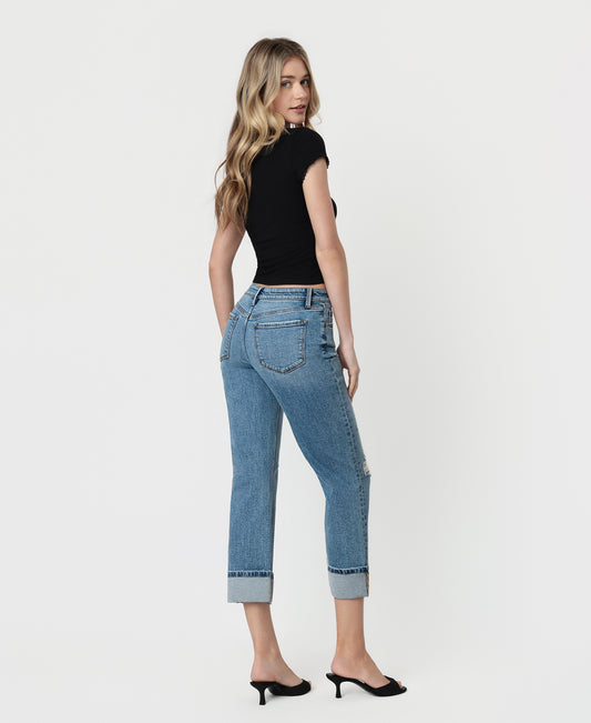 Back product images of Enhancement - Mid Rise Distressed Cuffed Crop Straight Jeans