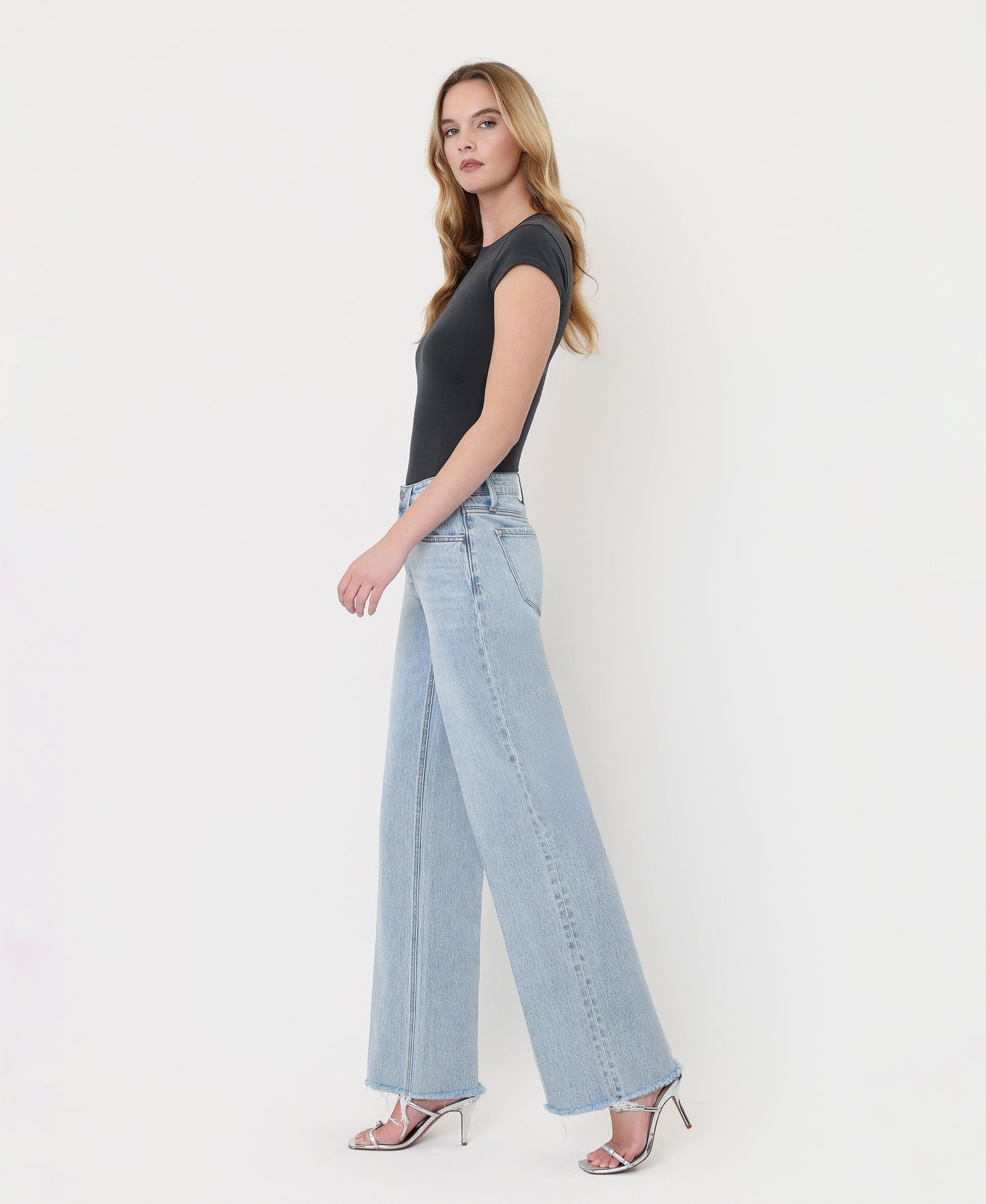 Left side product images of Comet - High Rise Trouser Fold Creased Wide Leg Jeans