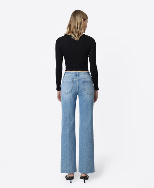 Back product images of Gain - High Rise Raw Hem Trouser Fold Creased Slim Wide Leg Jeans