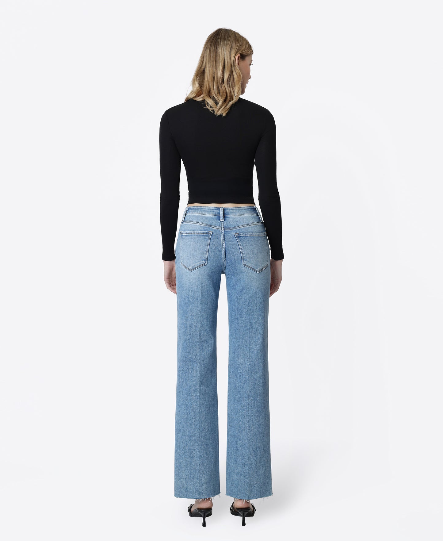 Back product images of Gain - High Rise Raw Hem Trouser Fold Creased Slim Wide Leg Jeans