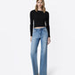 Front product images of Gain - High Rise Raw Hem Trouser Fold Creased Slim Wide Leg Jeans