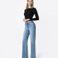 Left 45 degrees product image of Gain - High Rise Raw Hem Trouser Fold Creased Slim Wide Leg Jeans