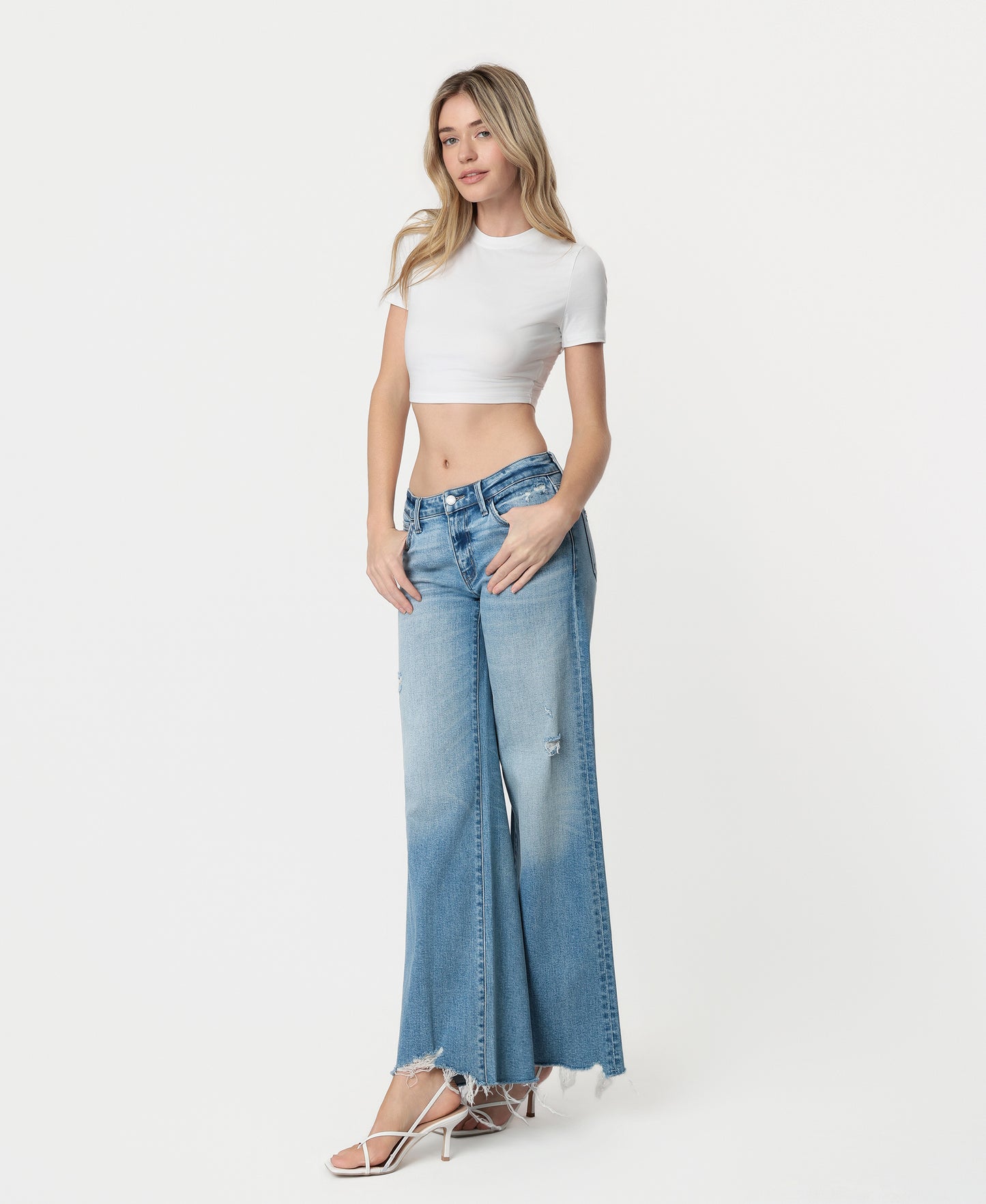 Left 45 degrees product image of Insightful - Low Rise Tinted Wide Flare Jeans