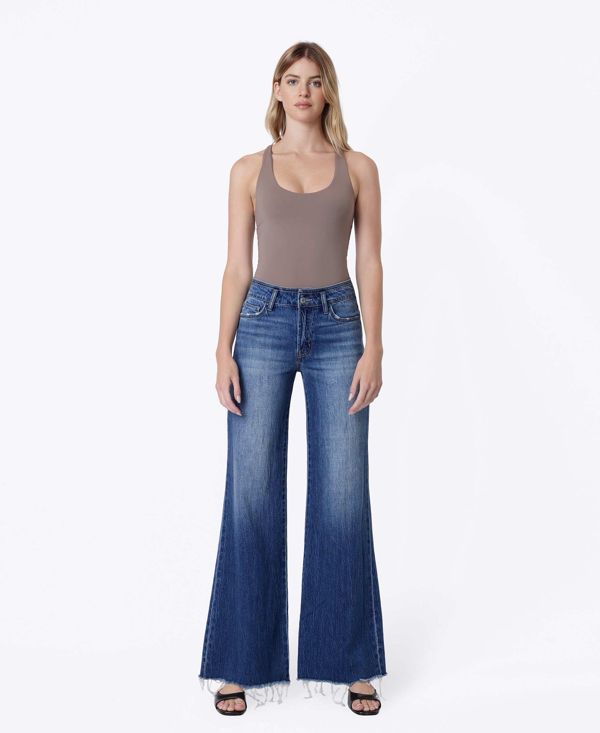 Front product images of Promising - High Rise Raw Hem Vintage Flare Jeans