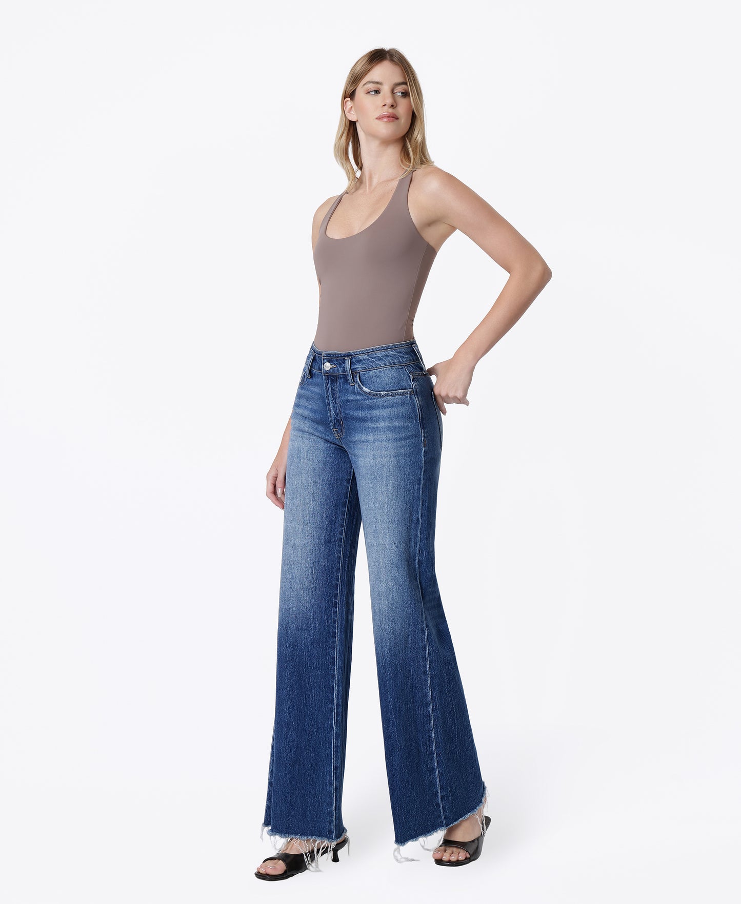 Left 45 degrees product image of Promising - High Rise Raw Hem Vintage Flare Jeans