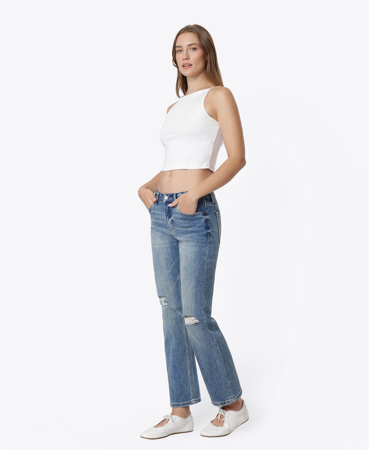 Left 45 degrees product image of Apollo - Mid Rise Tinted Ankle Straight Jeans