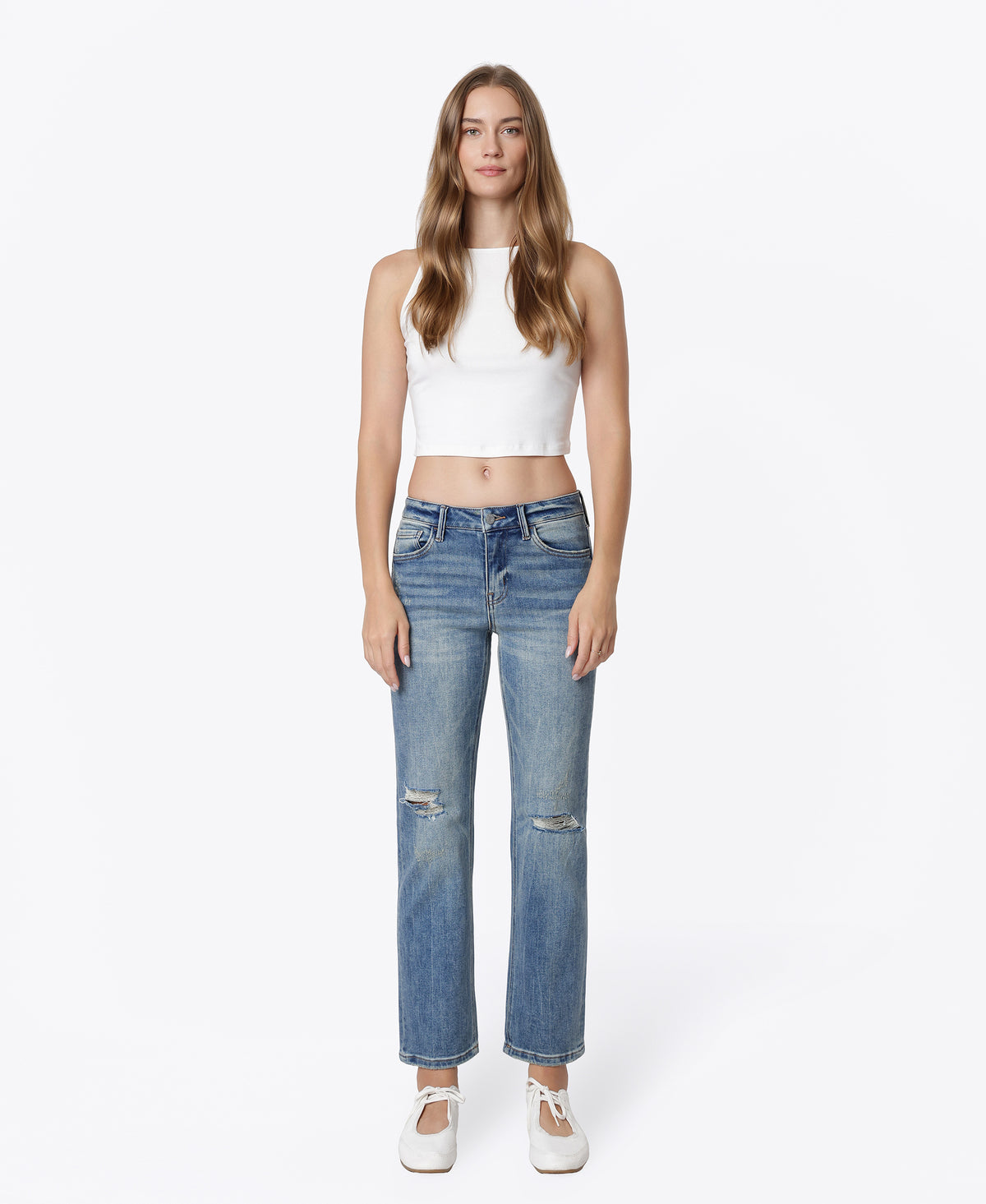 Front product images of Apollo - Mid Rise Tinted Ankle Straight Jeans