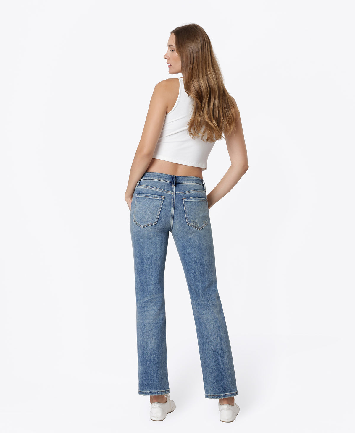 Back product images of Apollo - Mid Rise Tinted Ankle Straight Jeans